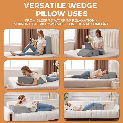 Leg Pillow Elevation Blood Circulation, Leg Elevating Pillows for After Surgery, Sleeping, Memory Foam Wedge Pillow for Legs Swelling, Foot Knee Pillow for Back Pain, 23.6×16.8×8in, Grey