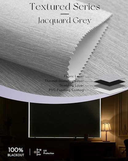 Graywind Motorized Roller Shade 100% Blackout Compatible with Alexa Google Smart Home Control Hardwired Window Shades Thermal Insulated Cordless Window Blinds, Customized Size (Jacquard Grey)
