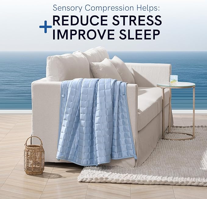 YnM Cooling Weighted Blanket for Adults, 12lbs Heavy Bed Throw Comforter with 100% PE Fabric, Ideal for Hot Sleepers or Summer Days(48x72 Inches for Twin/Full Bed, 12 Pounds, Blue)
