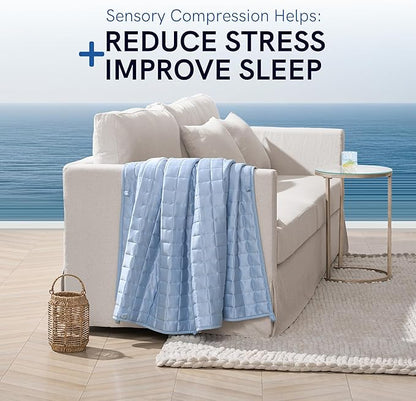 YnM Cooling Weighted Blanket for Adults, 12lbs Heavy Bed Throw Comforter with 100% PE Fabric, Ideal for Hot Sleepers or Summer Days(48x72 Inches for Twin/Full Bed, 12 Pounds, Blue)