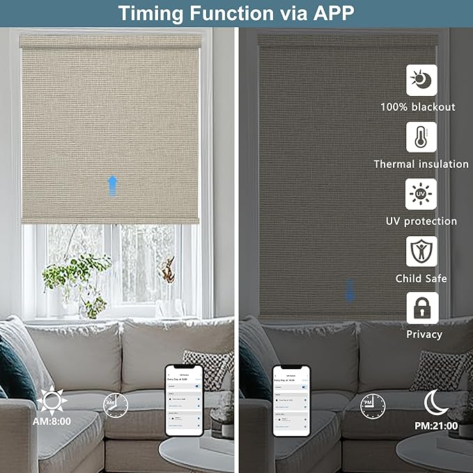 Bringnox No Drill Motorized Blinds with Remote,Blackout Windows,with Apple Homekit,Alexa,Google, with App,Voice Control Custom Size
