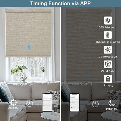 Bringnox No Drill Motorized Blinds with Remote,Blackout Windows,with Apple Homekit,Alexa,Google, with App,Voice Control Custom Size