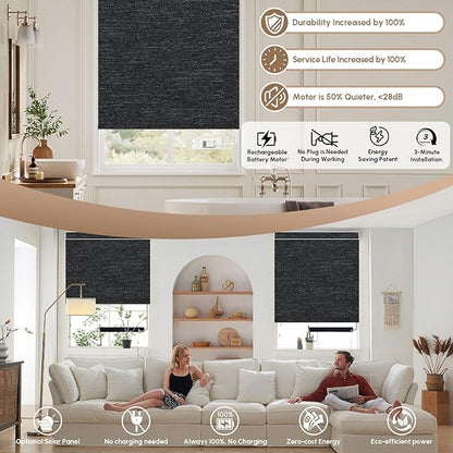 Kincmo No Drill Motorized Blinds with Remote, 100% Blackout Roller Shades for Windows, Custom Electric Blinds Compatible with Alexa, Apple Homekit, Google Home (100% Blackout Starscape Black)