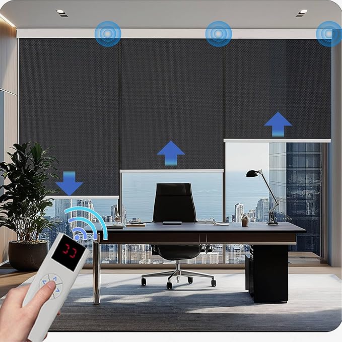 Motorized Blinds with Remote Cordless Automatic Motorized Shades Custom Blinds for Windows Smart Curtains Compatible with Alexa Google Home(3% Solar Black,W45 x H72in)