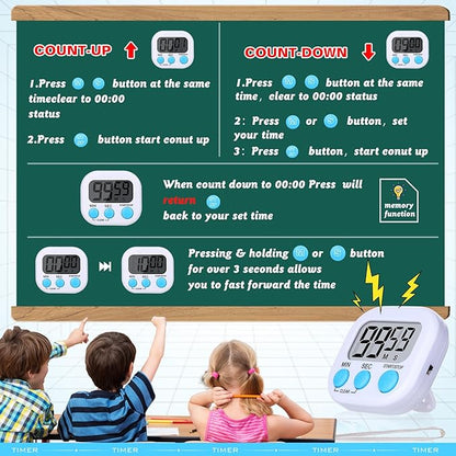 Mwellewm 12Pcs Digital Timers for Classroom Kitchen Timers for Cooking Small Magnetic Stopwatch Mini Countdown Timer Loud Alarm Stop for Study Work Baking Sports Games Office Timer Clock (White)