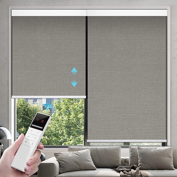 ZSTARR Motorized Blackout Window Blinds Remote Control Automated Window Blinds Rechargeable Roller Shades Blinds with Valance,Customized Size (Grey)