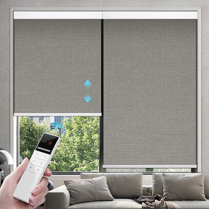 ZSTARR Motorized Blackout Window Blinds Remote Control Automated Window Blinds Rechargeable Roller Shades Blinds with Valance,Customized Size (Grey)