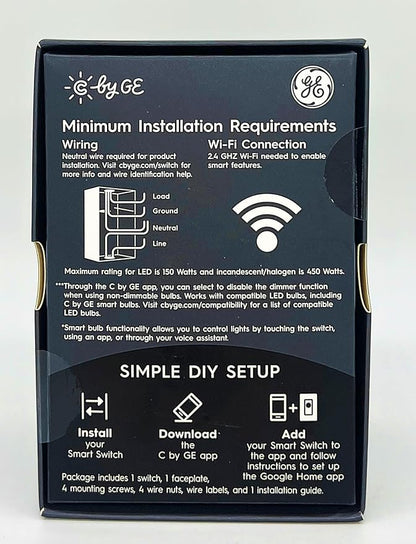 GE Smart Dimmer Light Switch, C, Cync, Wi-Fi Enabled to Pair with Voice Control, Control remotely with Bluetooth Through C app, 4-Wire, 1-Pack