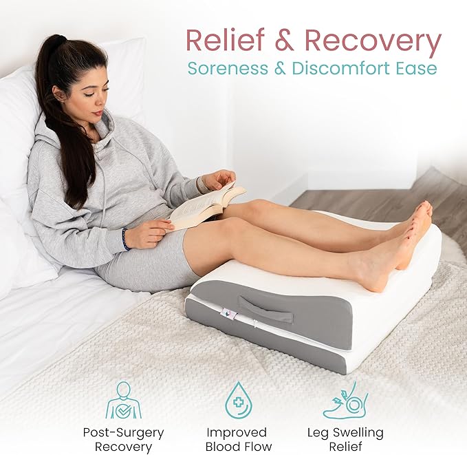 Zomaple Leg Elevation Pillow, Square, White – Reduce Swelling & Improve Circulation – Adjustable 40° Incline, Memory Foam, & Washable Cover – Leg Elevating Pillow for Post-Surgery Knee & Ankle Relief