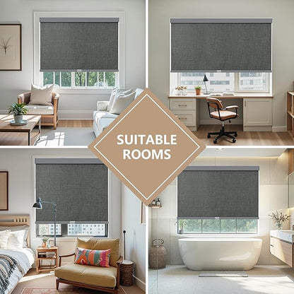 AOSKY Linen Roller Blinds Shades for Indoor Windows Pull Down Cordless Blackout Black Out Window Shade 30 Inch Blinds for Home Dark Grey