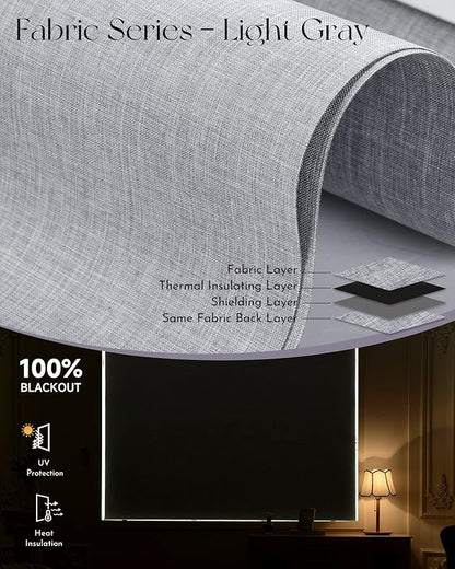 Graywind Motorized Shades 100% Blackout Compatible with Alexa Google WiFi Smart Hardwired Window Shade Remote Control Thermal Insulated Electric Blinds, Customized Size (Light Gray)