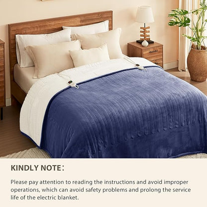 Homemate Electric Heated Blanket Full - 72"x84" Heating Bed Blankets Throw with 10 Heating Levels 8 Hours Auto Off Fast Heating Over-Heated Protection Ultra Soft Warm Flannel ETL Certified Navy Blue