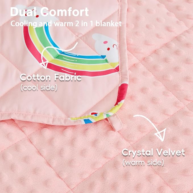 yescool Unicorn Weighted Blanket 3 lb Small Weighted Lap Blanket for Girls, Pink Rainbow Weighted Throw Blankets Minky Heavy Blankets, for 20-45lbs, 36 * 48in