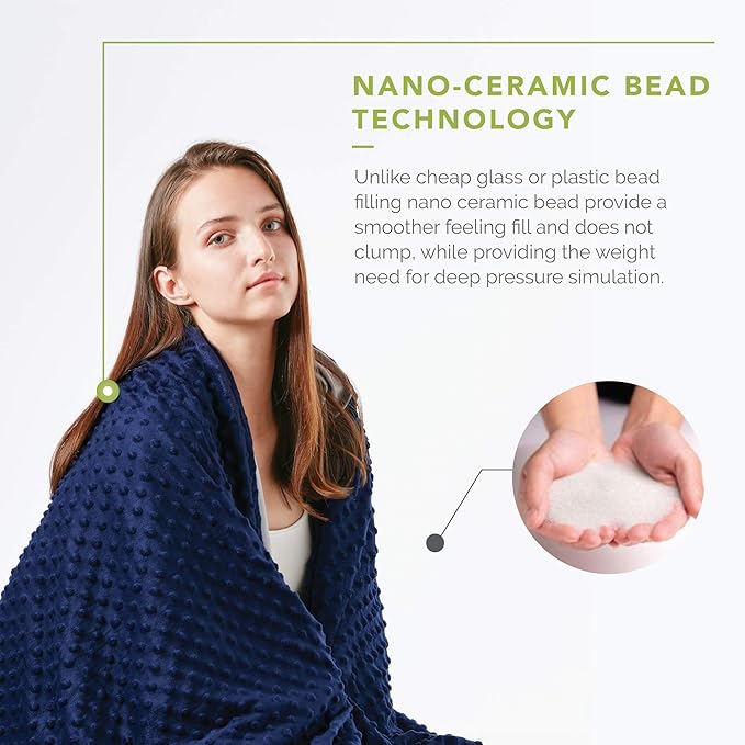 Degrees of Comfort Weighted Blanket 20 lbs Queen Size, Heavy Weighted Blankets for Adult, 1 x Cozy Heat Warm Minky Plush Washable Removable Cover Included, Micro Glass Beads Technology, 60x80 Navy