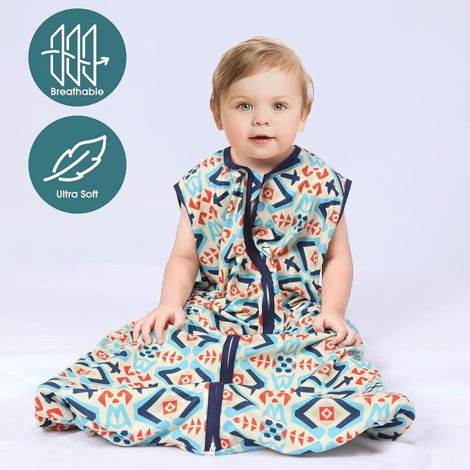 Baby Sleep Sack 6-12 Months 3 Pack Baby Wearable Blanket 100% Rayon Cotton 2-Way Zipper Toddler Sleeping Sack .Comfy Soft Lightweight TOG 0.3 (Bohemia&Checkered&Blue,)