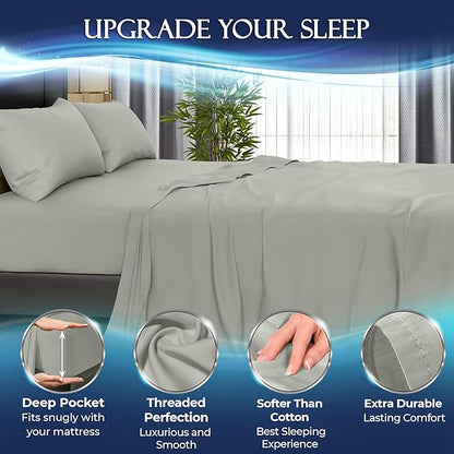 DECOLURE Cooling Bed Sheets Twin Set 3pcs - Luxurious & Ultra-Soft Twin Size Cooling Sheets for Hot Sleepers - Comfortable Cool Bamboo Viscose Microfiber Sheets Twin Size w/Deep Pockets (Light Grey)