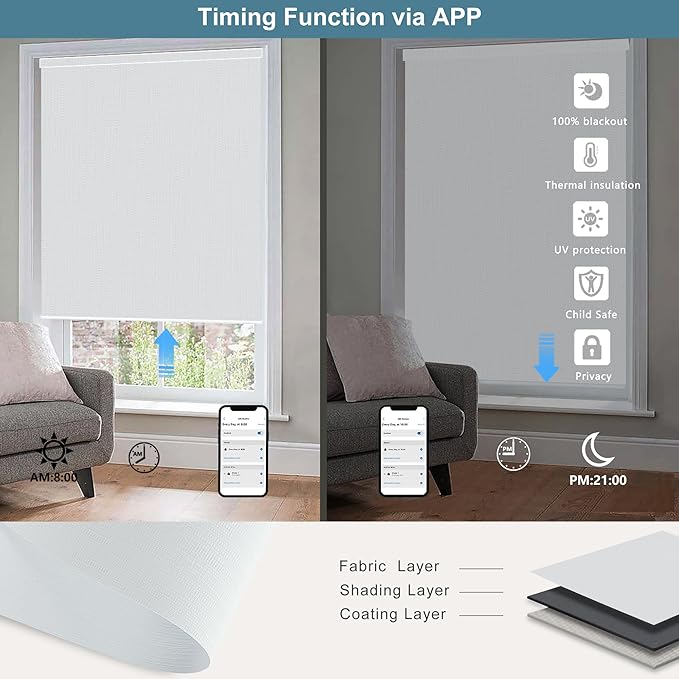 Bringnox Motorized Blinds with Remote,100% Blackout Smart Roller Blinds Compatible with Apple Homekit Google Home and Alexa Via HUB,and Customized