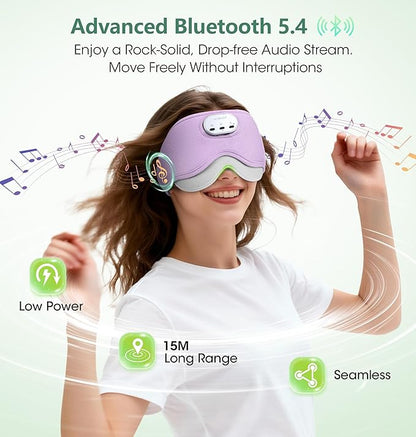 LC-dolida Voice Control Bluetooth Sleep Mask, Bamboo Cotton Bluetooth Sleep Headphones with 3D Zero-Pressure Cups and Timer Setting, Total Blackout Sleep Eye Mask for Side Sleepers, Purple