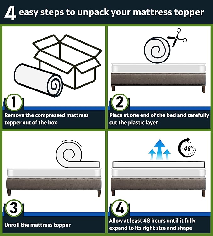 Memory Foam Mattress Pad 4 Inch - Twin Size Mattress Topper for Back Pain Relief. Breathable, Comfortable Cooling Bed Pad/Made in The USA