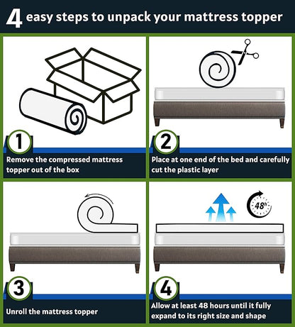 Memory Foam Mattress Pad 4 Inch - Twin Size Mattress Topper for Back Pain Relief. Breathable, Comfortable Cooling Bed Pad/Made in The USA