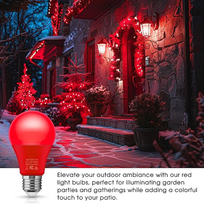 Briignite [2 Pack A19 LED Red Light Bulbs Indoor/Outdoor, Christmas Light Bulbs 9W (60W Equivalent) E26 Base 720LM Porch Light Bulb, LED Light Bulb for Halloween Christmas Decor