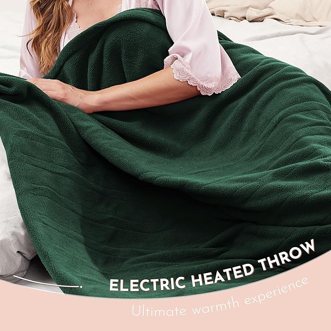 Electric Heated Blanket Queen Size 84"x90" Microplush Cover Blanket 4 Heat Settings & 10 Hours Auto Off, Cozy & Breathable, Warm All Night, Grass Green