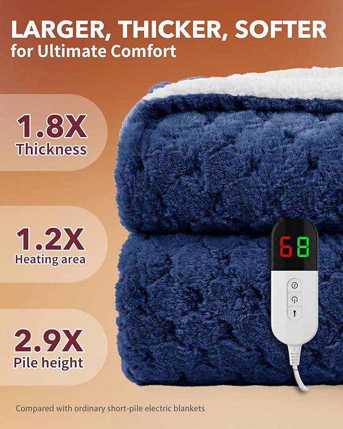 Homemate Electric Heated Throw Blanket - 50"x60" Luxury Faux Fur Heating Bed Blankets with 10 Heating Levels 8 Hours Auto Off Fast Heating Over-Heated Protection Ultra Soft Warm Flannel ETL Certified