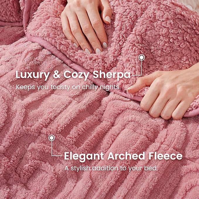 Sherpa Fleece Adult Weighted Blanket Great for Sleep, 15 lbs Dual Sided Soft Fuzzy Heavy Blankets for Couch Bed Sofa, Cozy Warm Arched Jacquard Throw for Winter (Apricot Pink, 48" x 72", 15 Pounds)