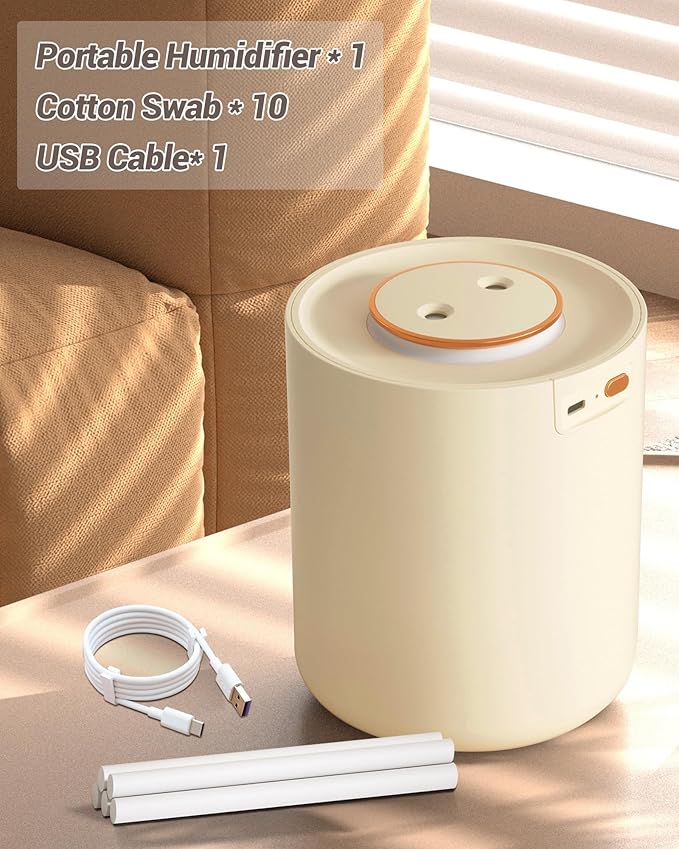 Portable Small Humidifier, 1500ml Small Humidifiers for Bedroom Baby, 1800mAh USB Personal Desktop Portable Humidifiers for Travel,Office, Car, Home, Auto Shut-Off, 3 Mist Modes, Super Quiet