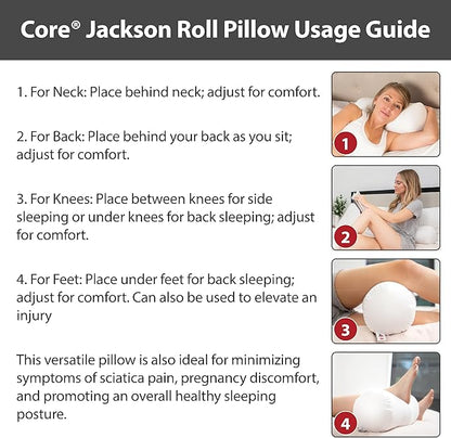 Core Products Jackson Roll Orthopedic Bolster Pillow - Neck, Back, Leg, Knee & Arm Support – Cervical & Lumbar Roll for Pain Relief, Spinal Alignment & Travel Comfort for Bed or Chair