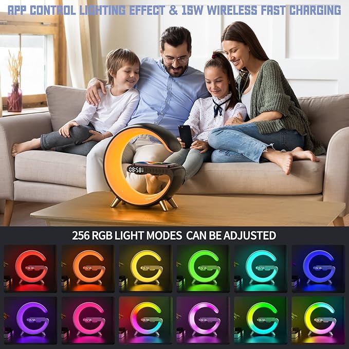 2026 New Wireless Speaker Charger, Smart Alarm Clock LED Table Lamp Bluetooth Speaker Atmosphere Bedside Light with Wireless Charging Station,Alarm Clock Music Lit Lamp Christmas Gift