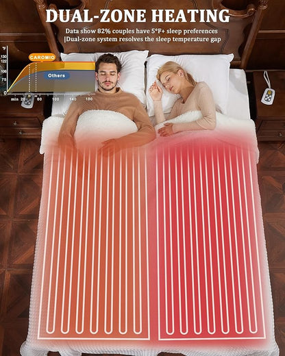 CAROMIO Heated Blanket Queen Size with LCD Dual Controller, Waffle Weave Fast Heating Electric Blankets, 10 Heat Levels & 1-12H Time Settings, ETL Certified, Machine Washable, Off White, 84" x 90"