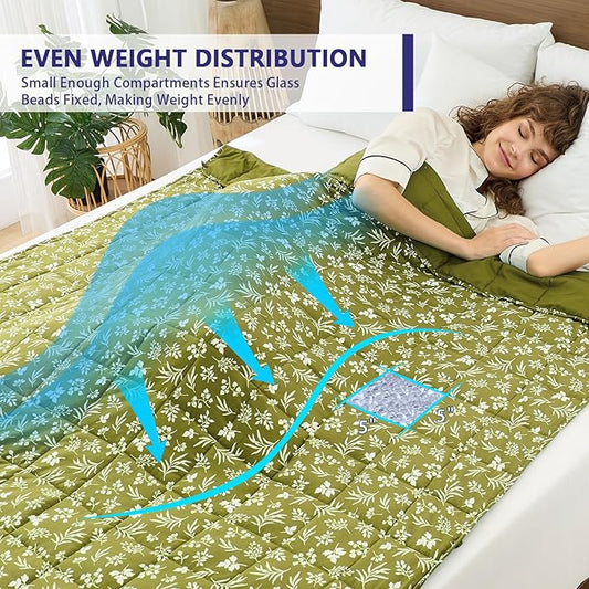 yescool Weighted Blanket for Adults (15 lbs, 48" x 72", Sage) Cooling Heavy Blanket for Sleeping Perfect for 140-160 lbs, Twin Size Breathable Blanket with Premium Glass Bead, Machine Washable