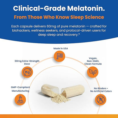 60mg Extra Strength Melatonin MAX - High Dosage Melatonin, Vegan, Non-GMO, Gluten-Free (3-Pack)