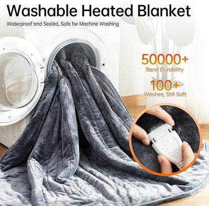 Electric Heated Throw Blanket 50x60in, 2026 Upgraded Dual-Spiral, 10 Hours Auto-Off, 8 Heat Levels, Over-Heat Protection, Machine Washable Soft Flannel for Gift