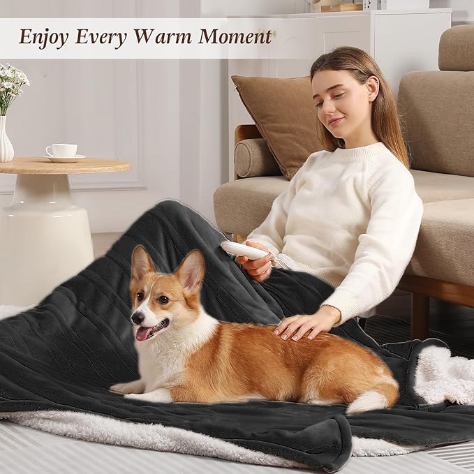 Electric Throw Blanket 50''x60'' Heated Throw, ETL Certified Heat Blankets Electric with 5 Heating Levels & 4-hr Timer, Flannel & Sherpa Throw Heated Blankets, Machine Washable (Charcoal Gray)
