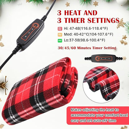 Tuanse 2 Pcs USB Heated Blanket 25"x35" Small Portable 5v 3 Setting Electric Blanket with Timer and Temperature Controller Winter Wearable Recharge Throw for Travel Home(Rose Red Plaid)