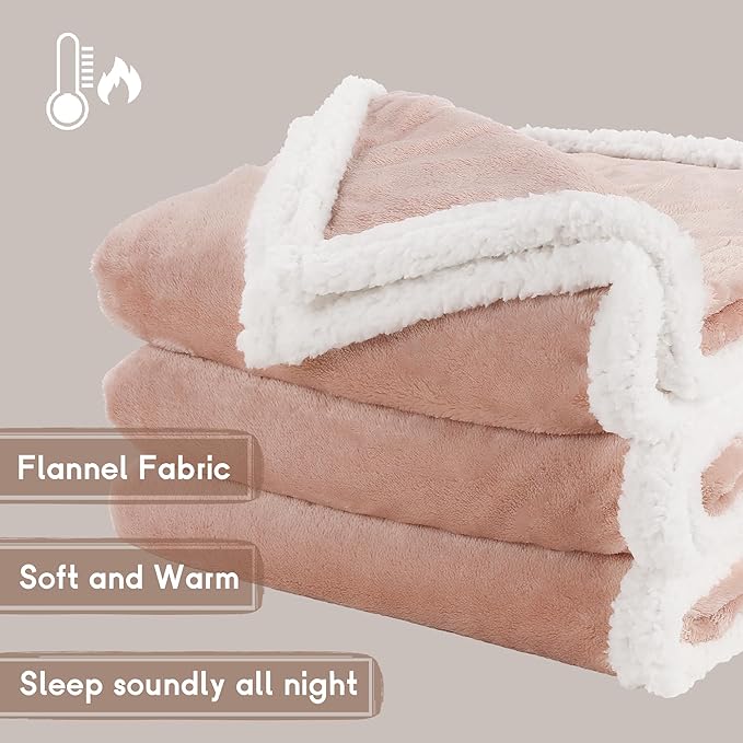 Heated Blanket Electric Throw Size 50''x60'' with 9 Heating Levels, 1-10 Hour Auto Shut Off, Machine Washable, Flannel & Sherpa Double-Sided Soft Warming Blanket for Couch, Bed, Office - Cozy Pink