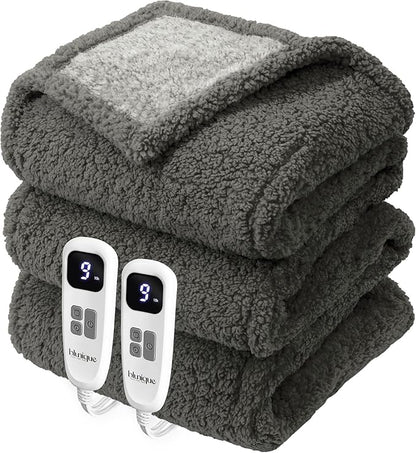 Heated Blanket Electric Blanket King - Fast Heating Blanket Throw Dual Control Double Sided Sherpa with 10 Heating Levels & 2-10 Hours Auto Off, Mashine Washable, 90 x 100 Inches, Grey