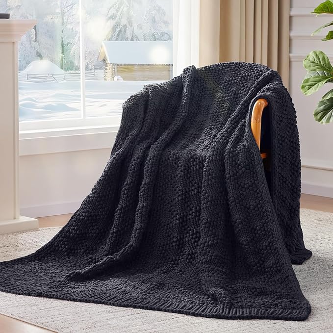 Knitted Weighted Blanket for Adult, Chunky Knit Weighted Throw for Sleep 50"*60" 5lbs, Cooling Breathable Heavy Blanket for Hot Sleepers, Machine Washable Blanket for Room Decor(Dark Grey)