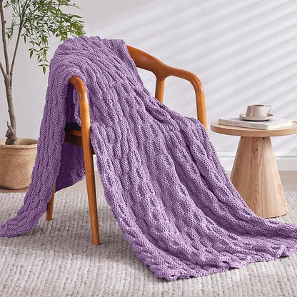 Knitted Weighted Blanket for Adult, No Beads Heavy Blanket 50” x 60'' 10lbs, Breathable Chunky Knit Blanket, Cooling Weighted Blanket for Hot Sleepers, Christmas Home Decor (Lilac)