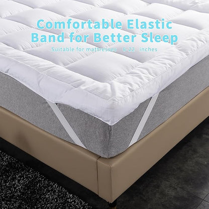Extra Thick Mattress Topper Full Bed Size.Breathable Cooling Mattress Pad Cover.100% Cotton Pillow Top Quilted Mattress Protect Bed Mattress Topper.1400GSM Soft Down Alternative Fill (54 * 75'')