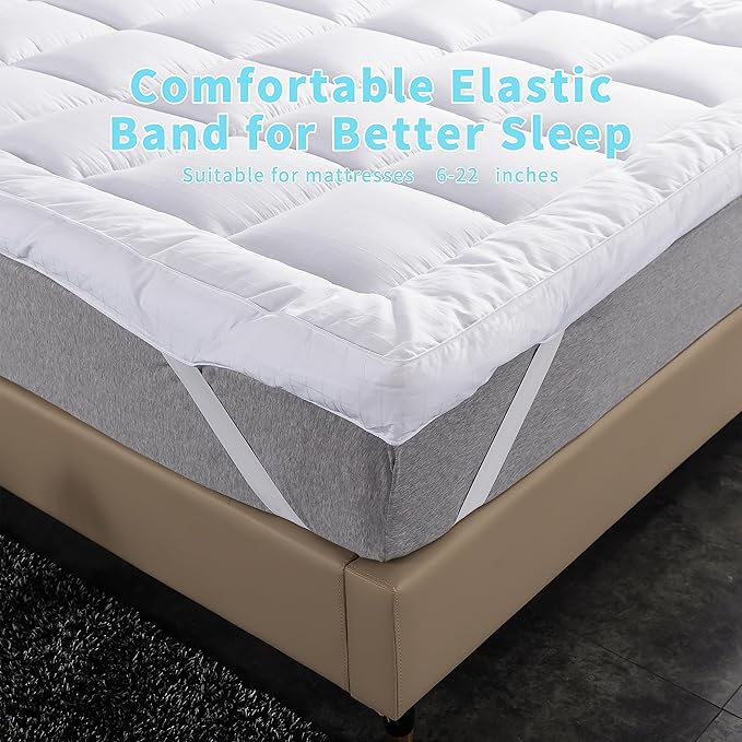 Extra Thick Mattress Topper Short Queen Bed Size.Breathable Cooling Mattress Pad Cover.100% Cotton Pillow Top Quilted Mattress Protect Bed Mattress Topper 1400GSM Soft Down Alternative Fill(60 * 75")