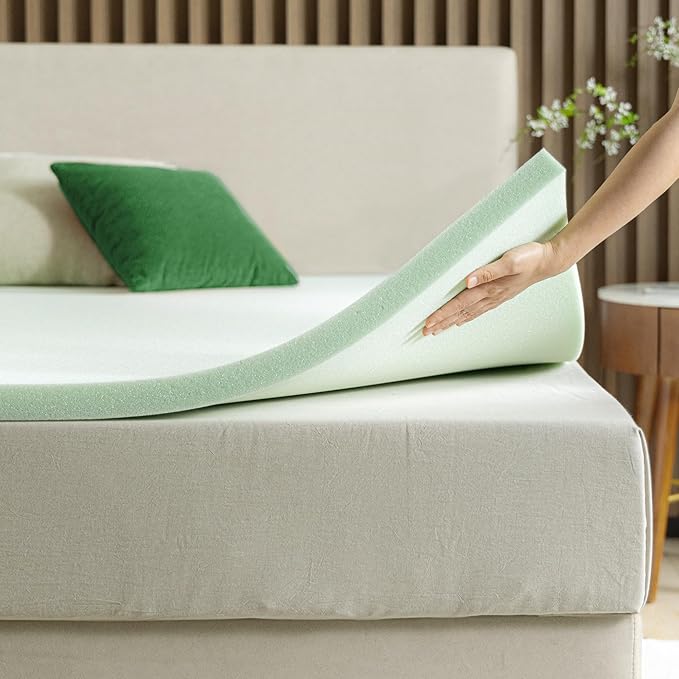 ZINUS 2 Inch Green Tea Memory Foam Mattress Topper, Pressure-Relieving Layer, Ideal for Back Pain Relief, Compact WONDERBOX Packaging, CertiPUR-US Certified, Queen