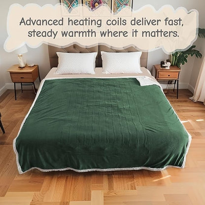 Electric Heated Blanket Full Size 72"x84", Soft Flannel with Overheat Protection, 9 Adjustable Heat Settings & 10-Hour Auto-Off Timer, Fast Heating for Winter Comfort, Dark Green