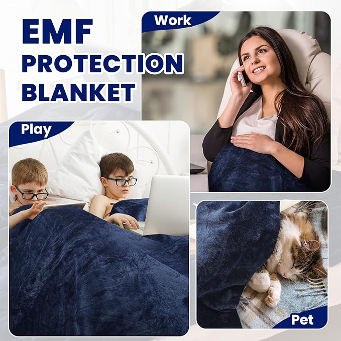 Preboun 108.27 x 86.61 Inch Large Faraday Blanket for Pregnant Babies, Emf Blanket Protection 5 G, Bluetooth, Phone Towers, Two Sides Using for Beds Couches Travel(Flannel, Blue)