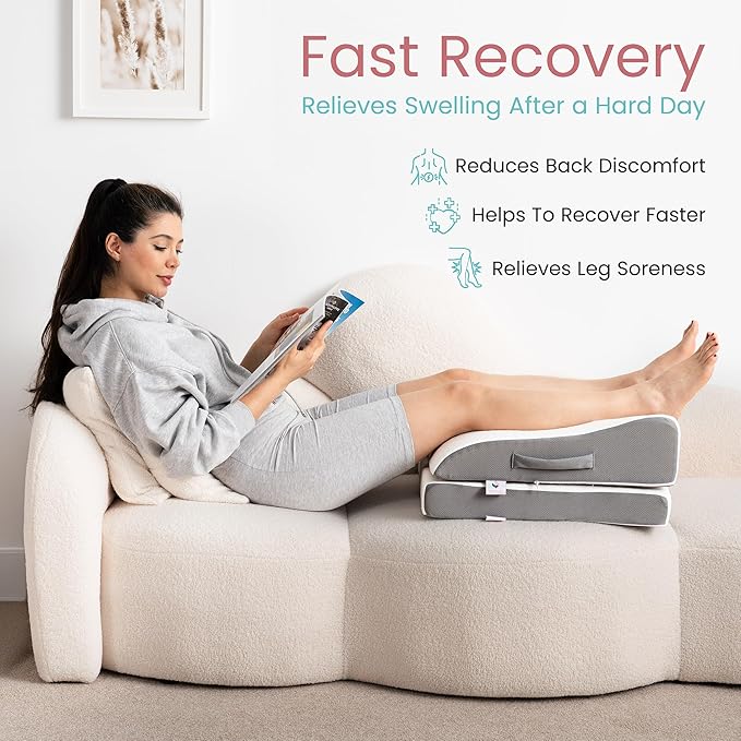 Zomaple Leg Elevation Pillow, Square, White – Reduce Swelling & Improve Circulation – Adjustable 40° Incline, Memory Foam, & Washable Cover – Leg Elevating Pillow for Post-Surgery Knee & Ankle Relief