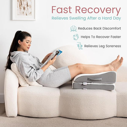 Zomaple Leg Elevation Pillow, Square, White – Reduce Swelling & Improve Circulation – Adjustable 40° Incline, Memory Foam, & Washable Cover – Leg Elevating Pillow for Post-Surgery Knee & Ankle Relief