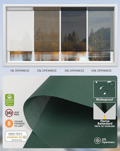 Yoolax Motorized Solar Shades Light Filtering Motorized Blinds with Remote Smart Blinds Work with Alexa Flame Retardant Roller Shades for Windows Home Office Custom Size (3% Openness Jade Green)
