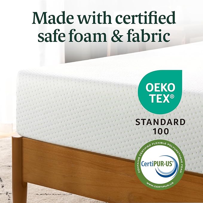 Zinus 8 Inch Full Green Tea Memory Foam Mattress [New Version], Fiberglass Free, Medium Firm Feel, Zoned Pressure Relief, Certified Safe Foams & Fabric, Mattress in A Box